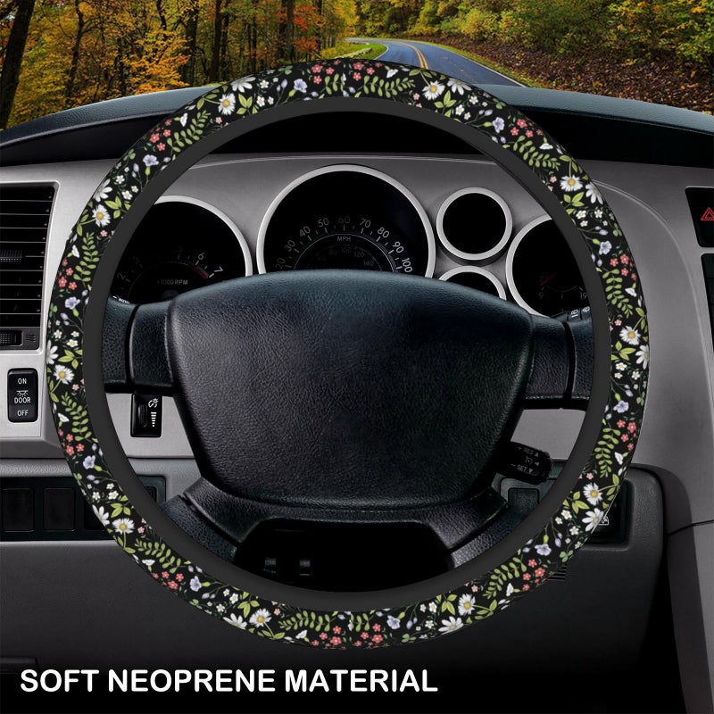 KARREAL Garden Plants Floral Elastic Steering Wheel Cover  Non-Slip Breathable Neoprene Steering Wheel Covers  Women Car Accessories  Universal 15 Inch Fit Auto  Suvs  Truck - Image 3
